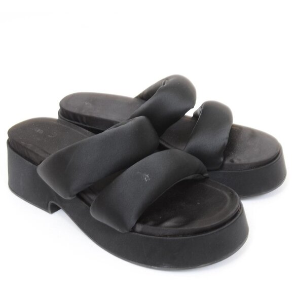 Zara Shoes - ZARA Padded Strap Flatform Platform Black Satin Open Toe Women's EUR 40 US 9